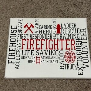 Firefighter Word Art Canvas Wall Decor - Red and Black